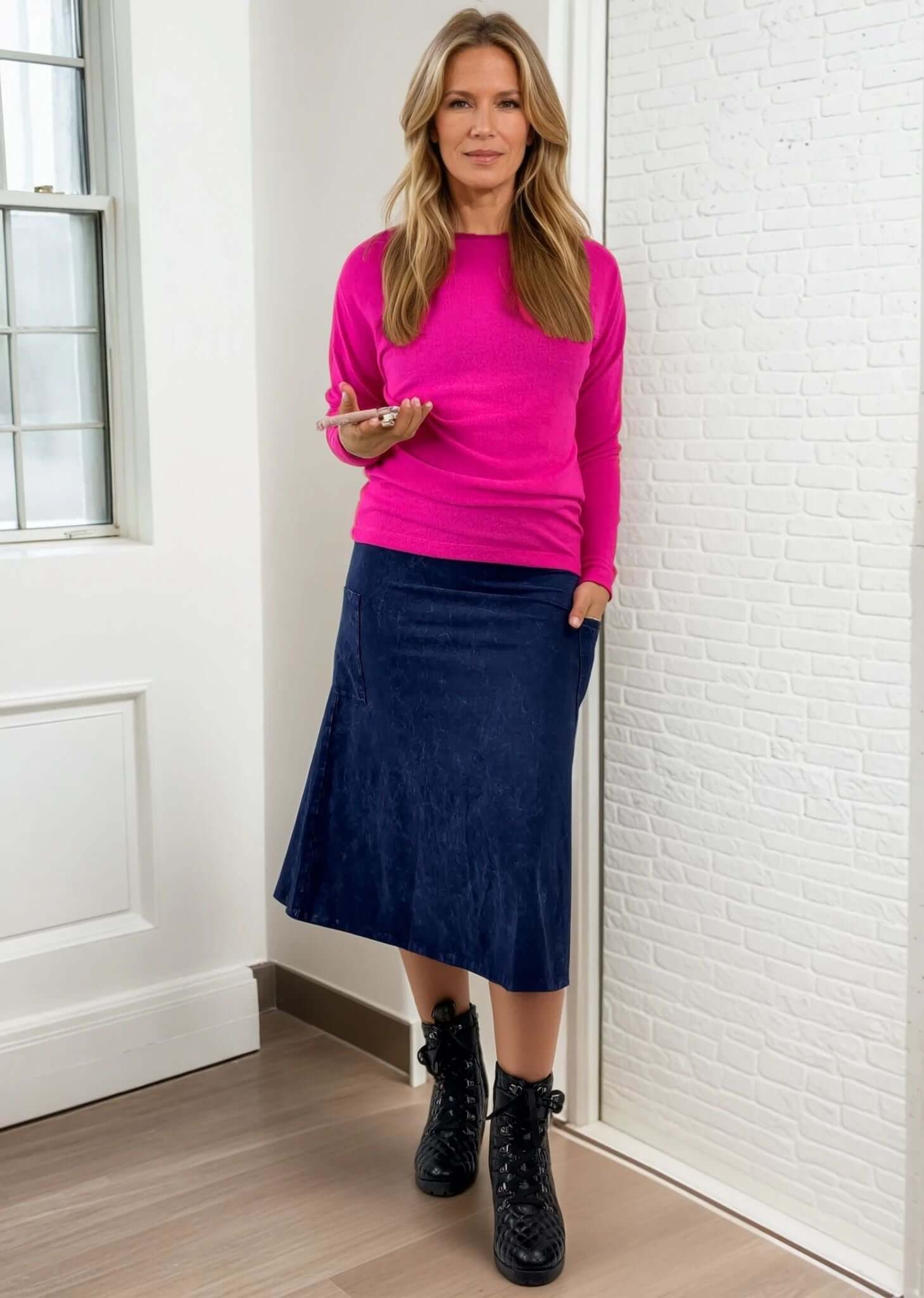 Alyssa Cotton Skirt Dark Grey-Blue Denim - Stylish and Versatile Fashion Essential