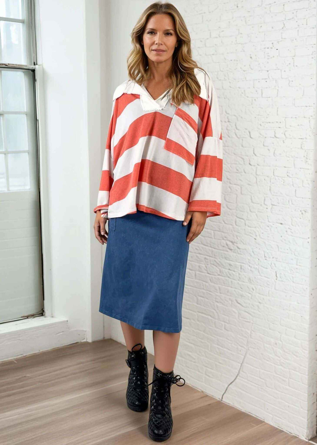 Alyssa Very Versatile Cotton Skirt in Dark Denim - Stylish and Comfortable