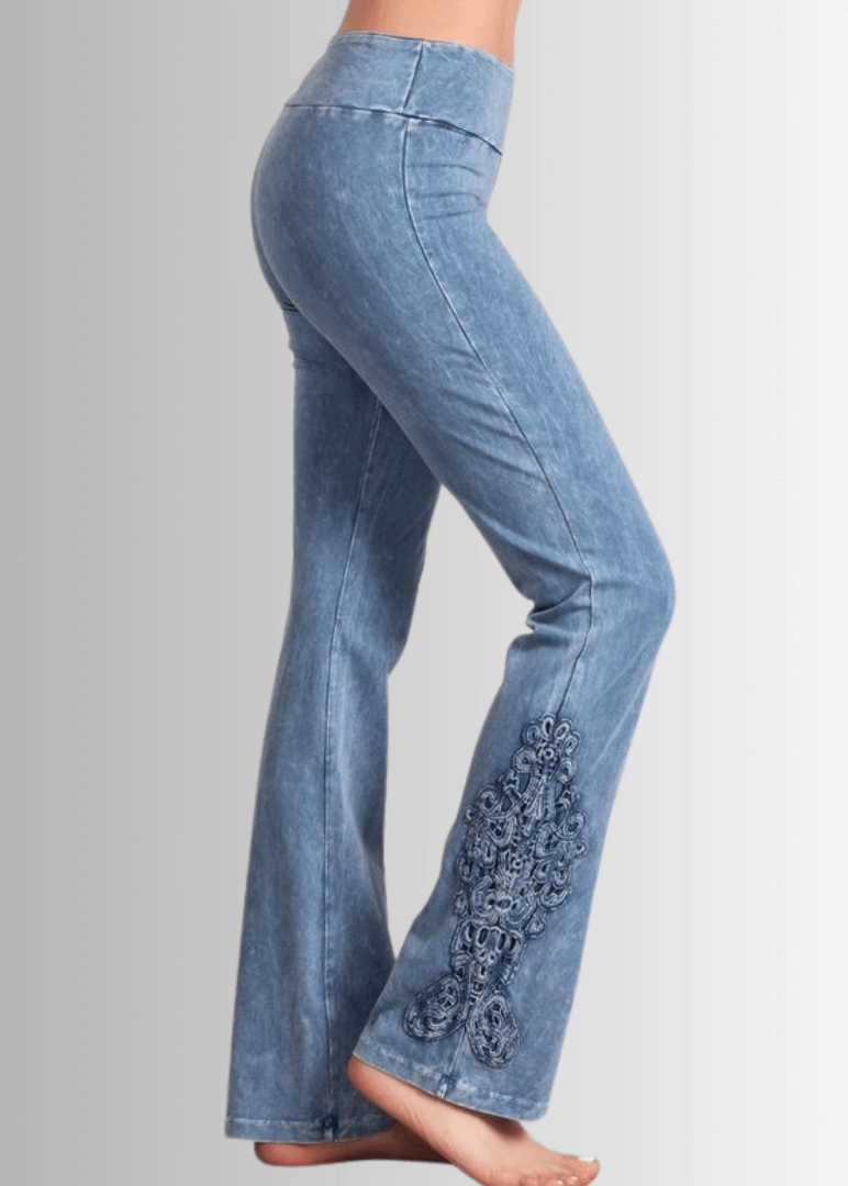 Mineral Washed Bootcut Jeggings with Crochet Detail