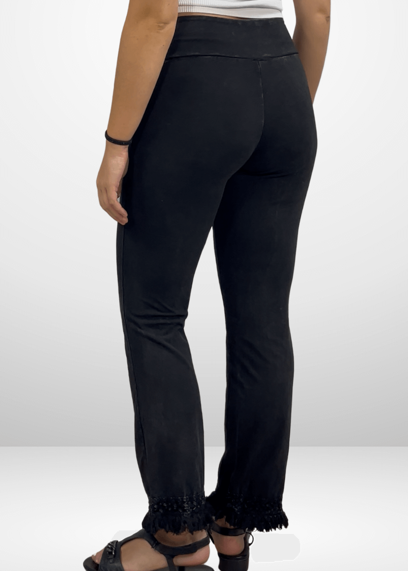 Mineral Washed Plus Size Crochet Fringe Hem Pants