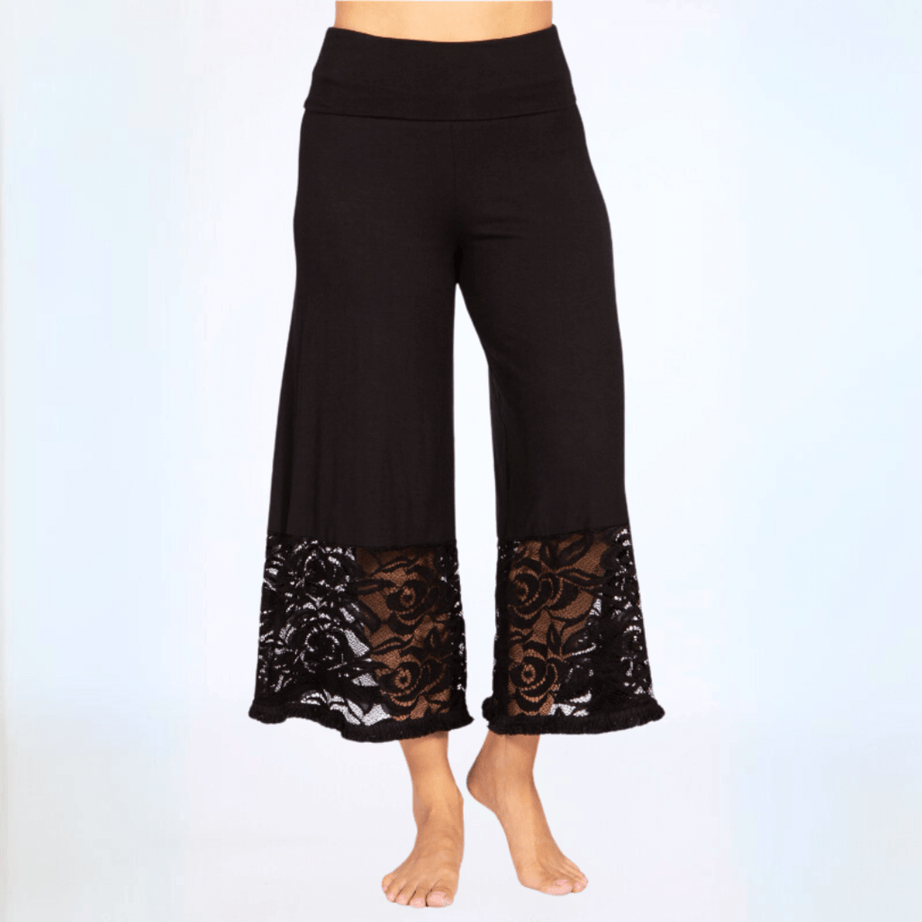 Black Lace Hem Wide Leg Plus Size Pants Made in USA