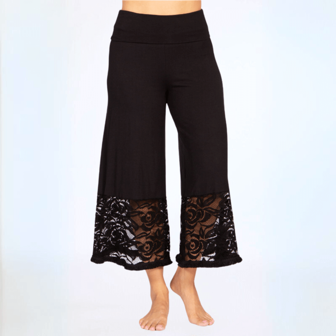 Black Lace Hem Wide Leg Plus Size Pants Made in USA