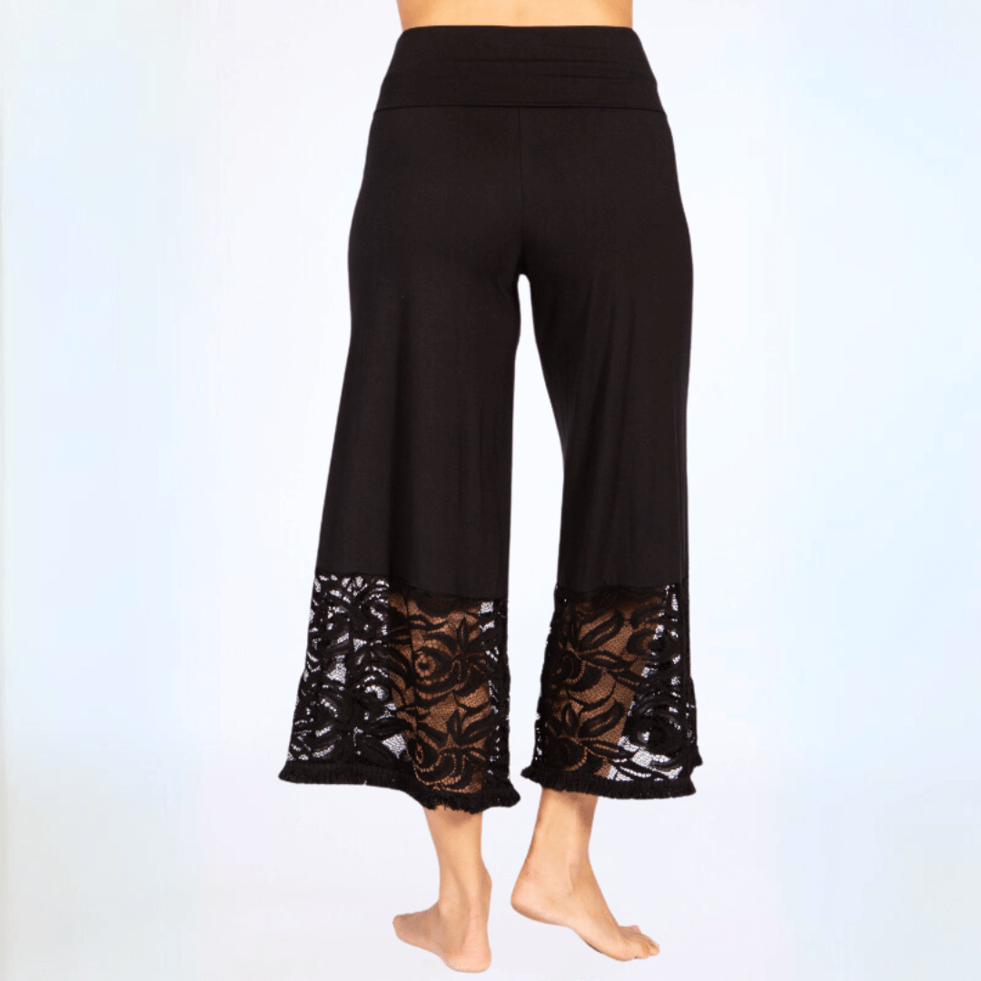 Black Lace Hem Wide Leg Plus Size Pants Made in USA