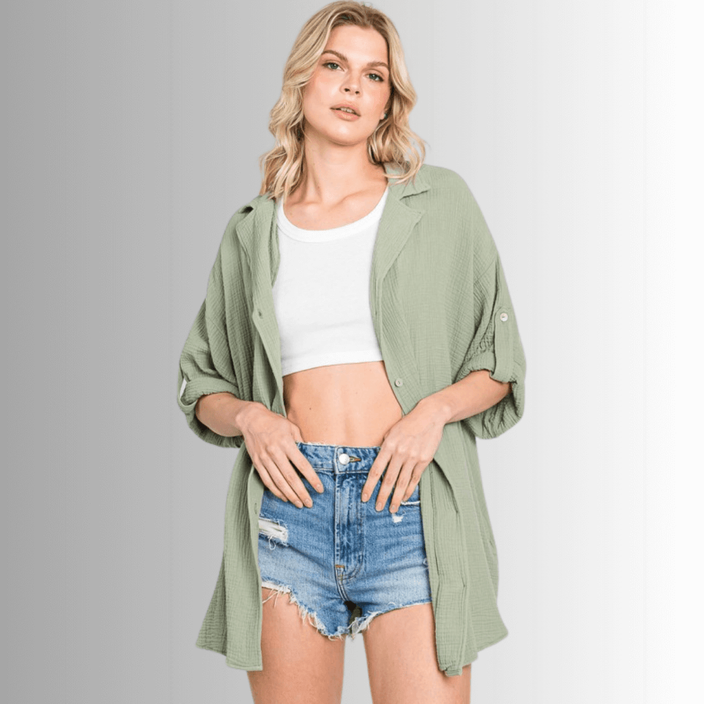 Rachel Cotton Gauze Button Down Top for Effortless Style