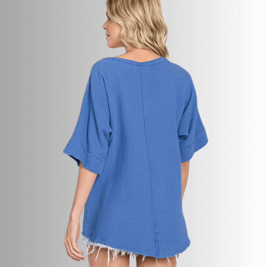 Ryleigh Double Gauze Stylish V-Neck Top for Effortless Elegance and Comfort