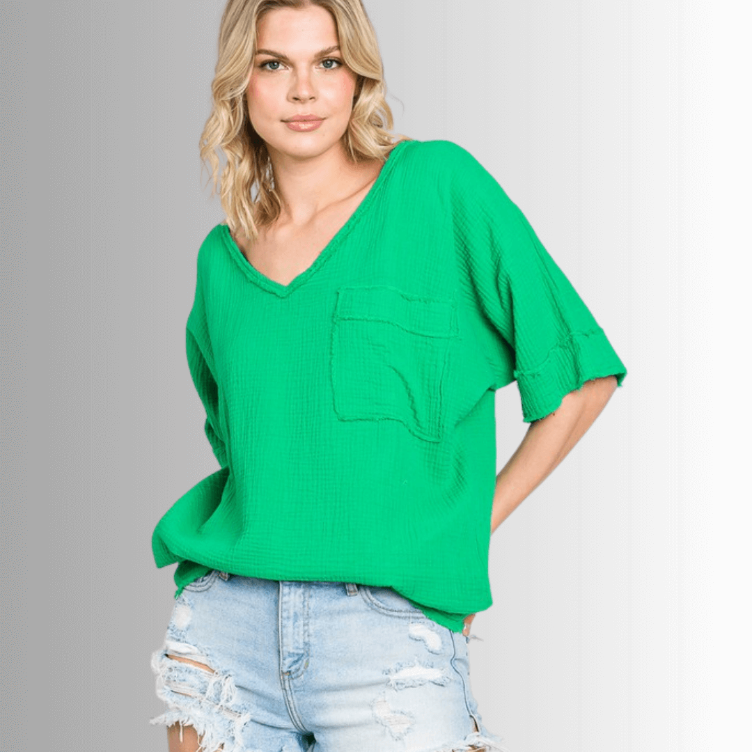 Ryleigh Double Gauze Stylish V-Neck Top for Effortless Elegance and Comfort