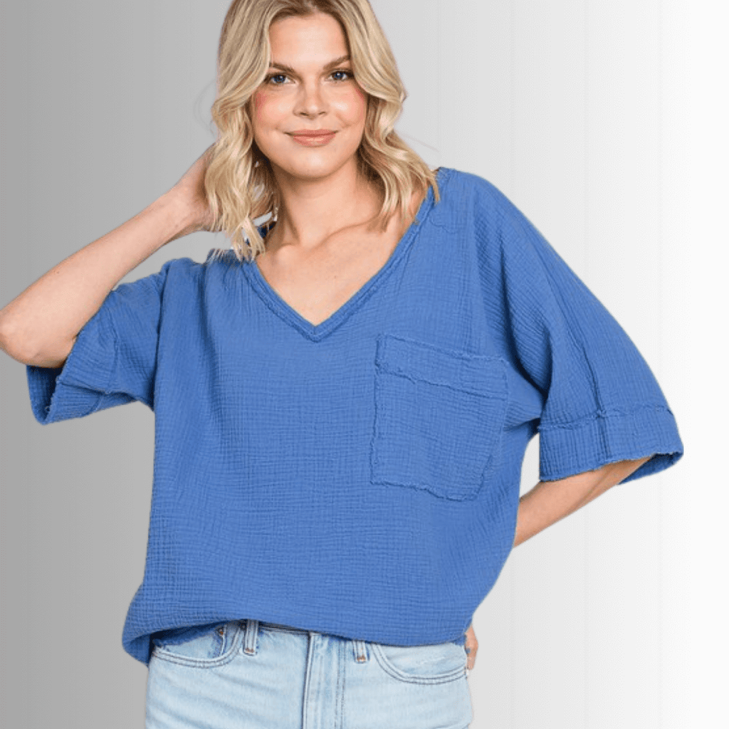 Ryleigh Double Gauze Stylish V-Neck Top for Effortless Elegance and Comfort