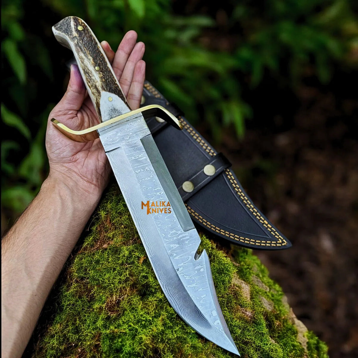 Elevate Your Outdoor Adventures with the Damascus Bowie Knife with Gut Hook - RFE Marketing Ventures