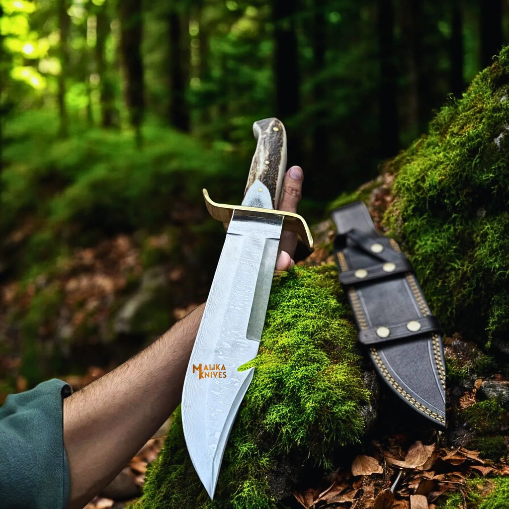 Elevate Your Outdoor Adventures with the Damascus Bowie Knife with Gut Hook - RFE Marketing Ventures