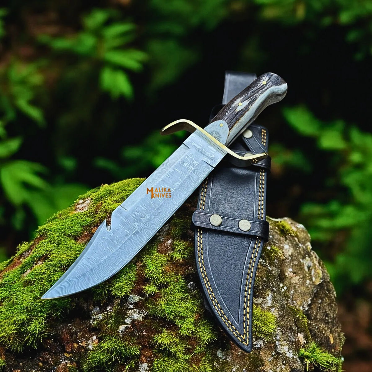 Elevate Your Outdoor Adventures with the Damascus Bowie Knife with Gut Hook - RFE Marketing Ventures