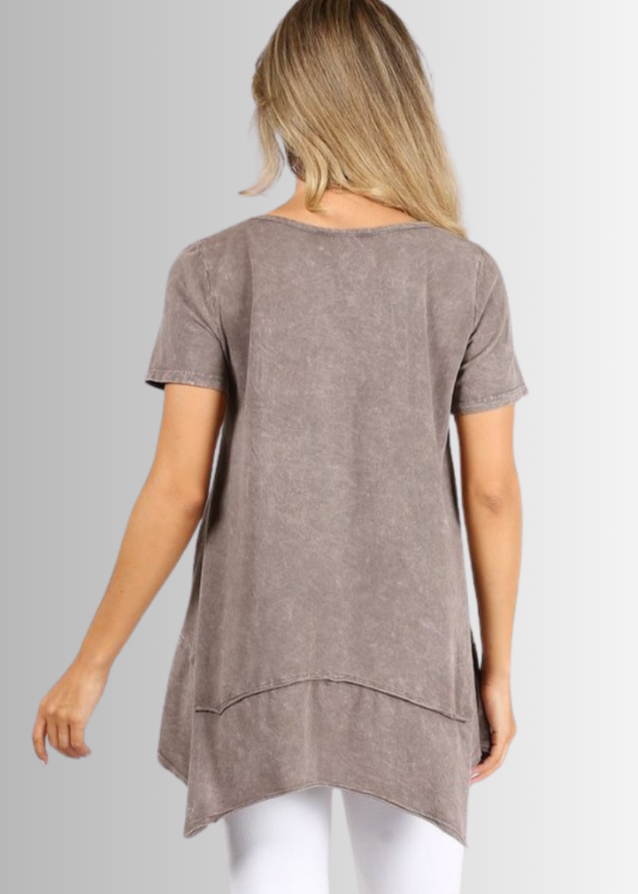 Shark Bite Hem Cotton Tee for Casual Comfort