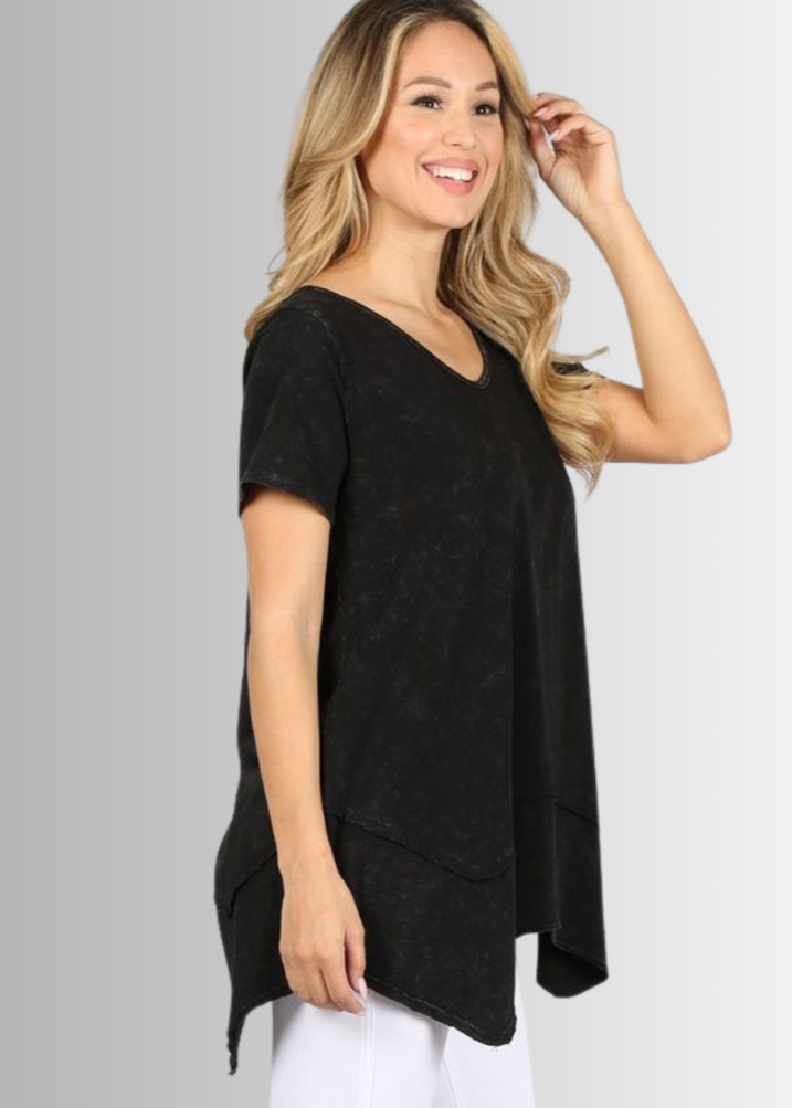 Shark Bite Hem Cotton Tee for Casual Comfort