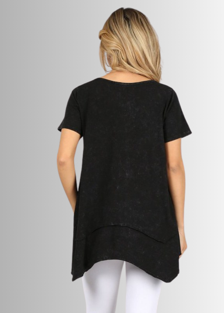 Shark Bite Hem Cotton Tee for Casual Comfort