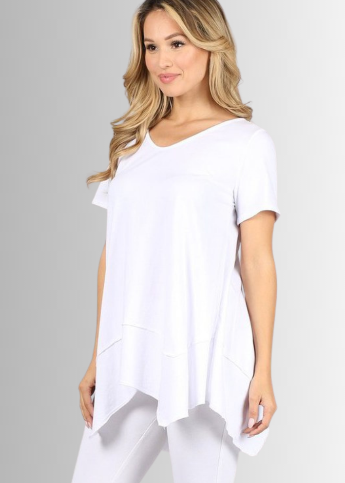 Shark Bite Hem Cotton Tee for Casual Comfort
