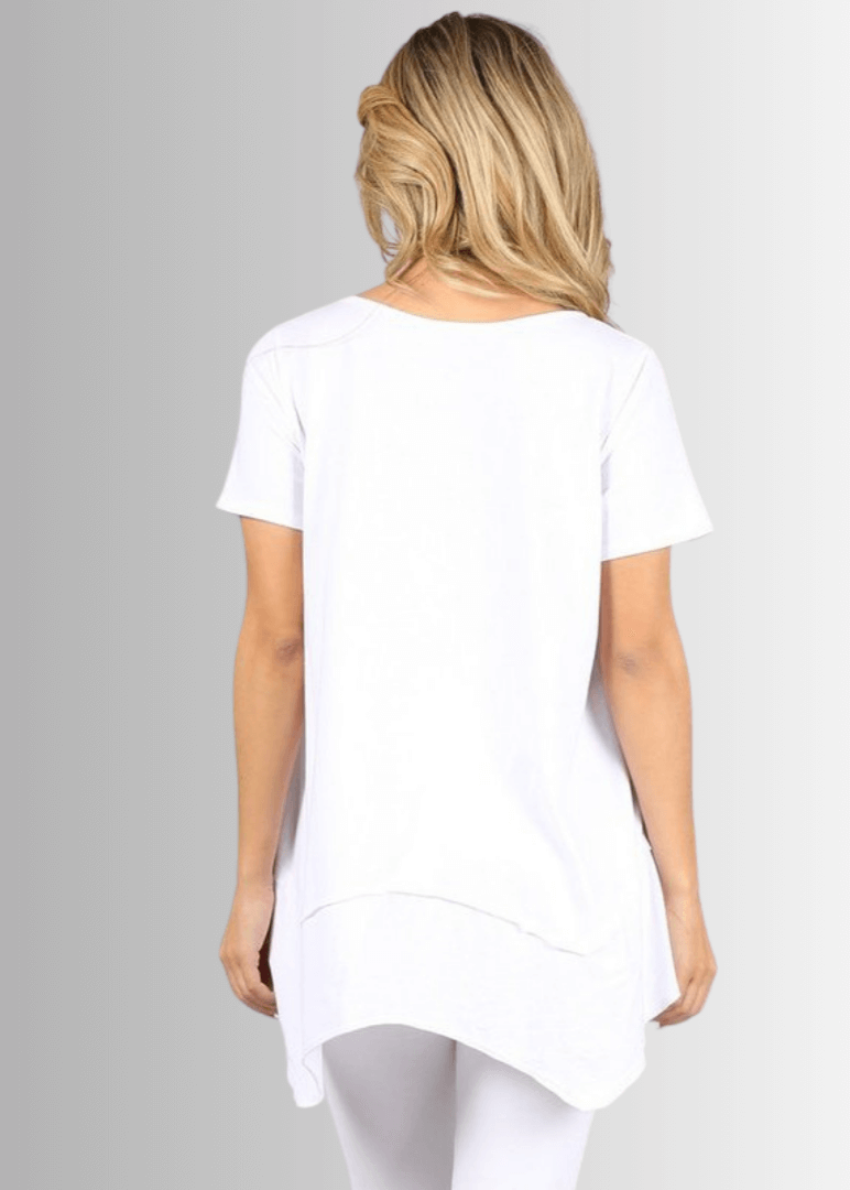 Shark Bite Hem Cotton Tee for Casual Comfort