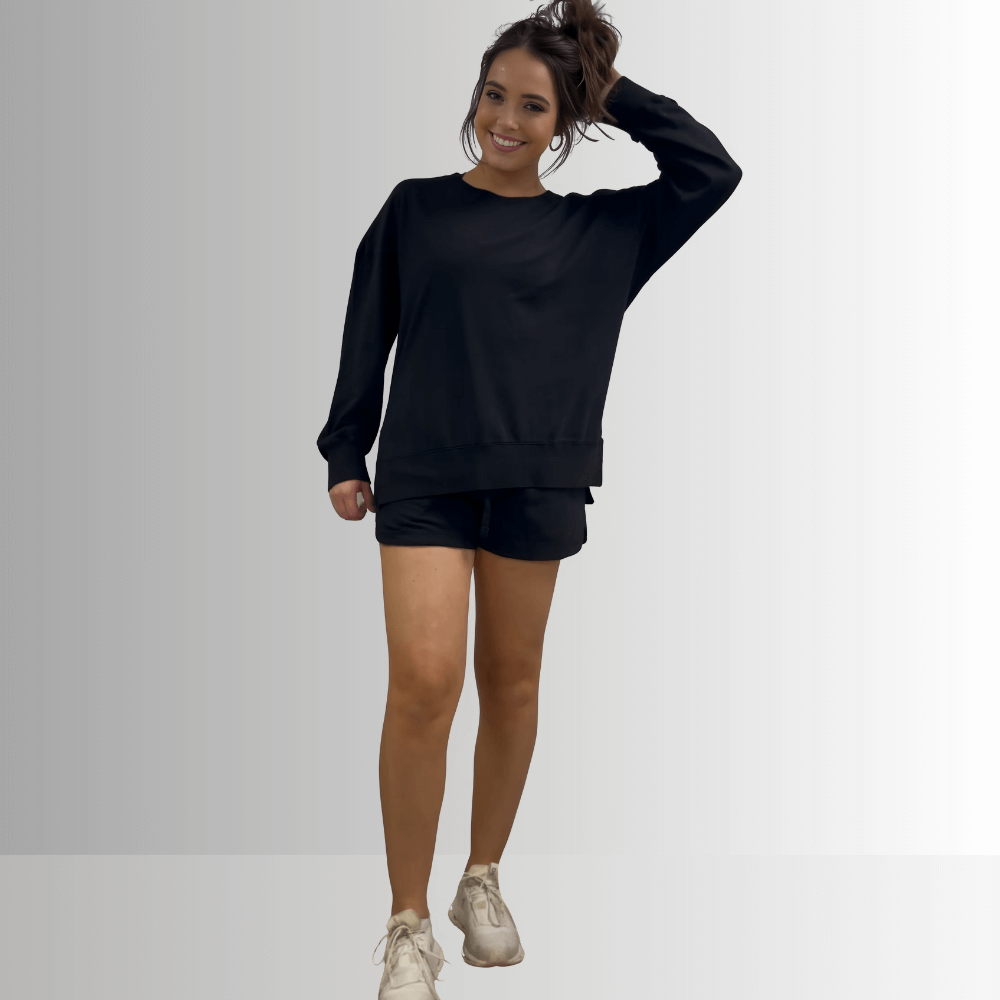 Tessa Lightweight French Terry Sweatshirt - Black, Made in USA