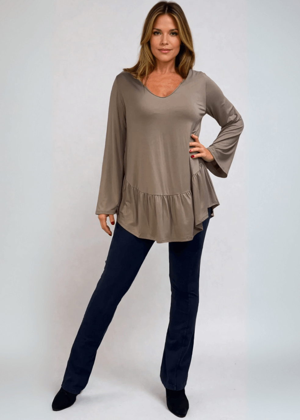 Ally Grab and Go Tunic with Flounce Ruffle Hem - Effortless Style and Comfort