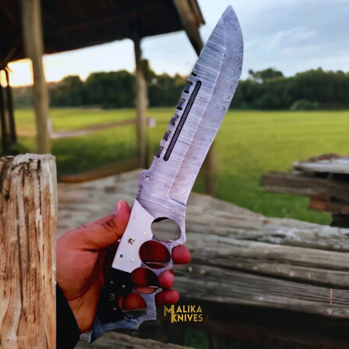 Unleash Your Edge with the Black White Damascus Bowie Knife - RFE Marketing Ventures