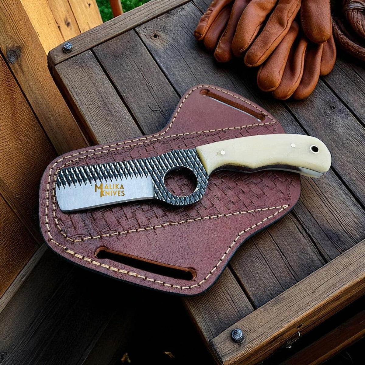 D2 Rasp Steel Bull Cutter Knife Camel Bone Handle - RFE Marketing Ventures