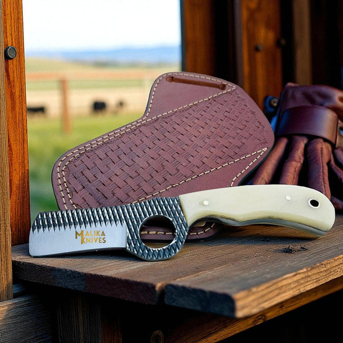D2 Rasp Steel Bull Cutter Knife Camel Bone Handle - RFE Marketing Ventures