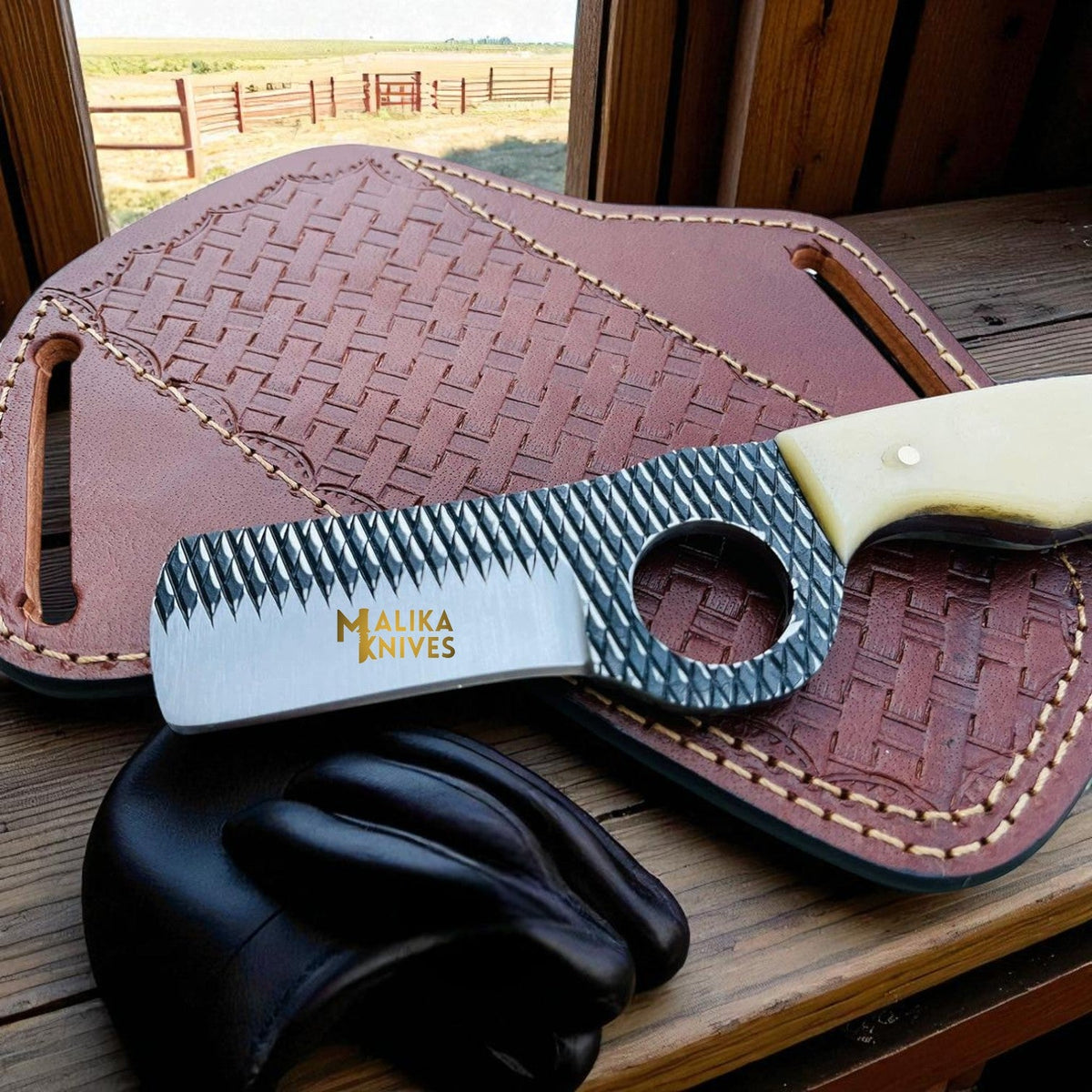 D2 Rasp Steel Bull Cutter Knife Camel Bone Handle - RFE Marketing Ventures