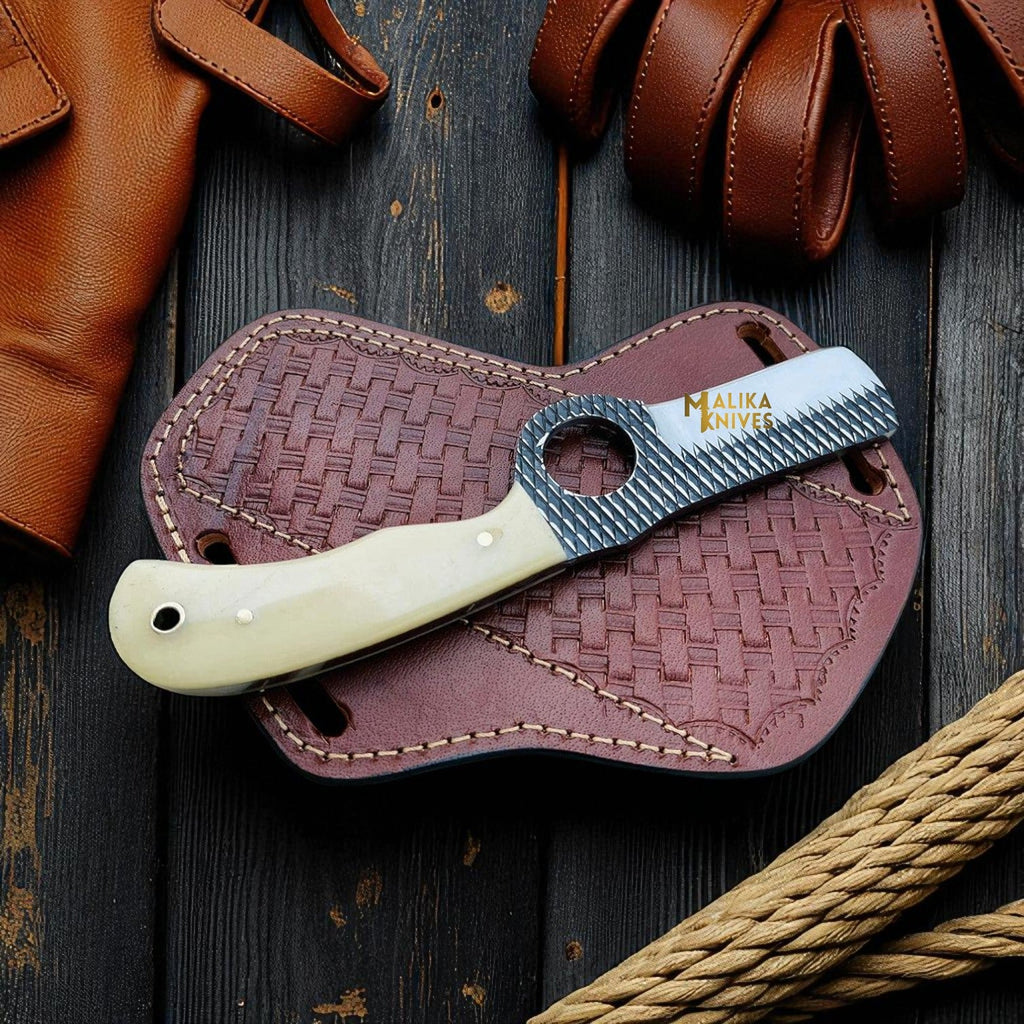 D2 Rasp Steel Bull Cutter Knife Camel Bone Handle - RFE Marketing Ventures