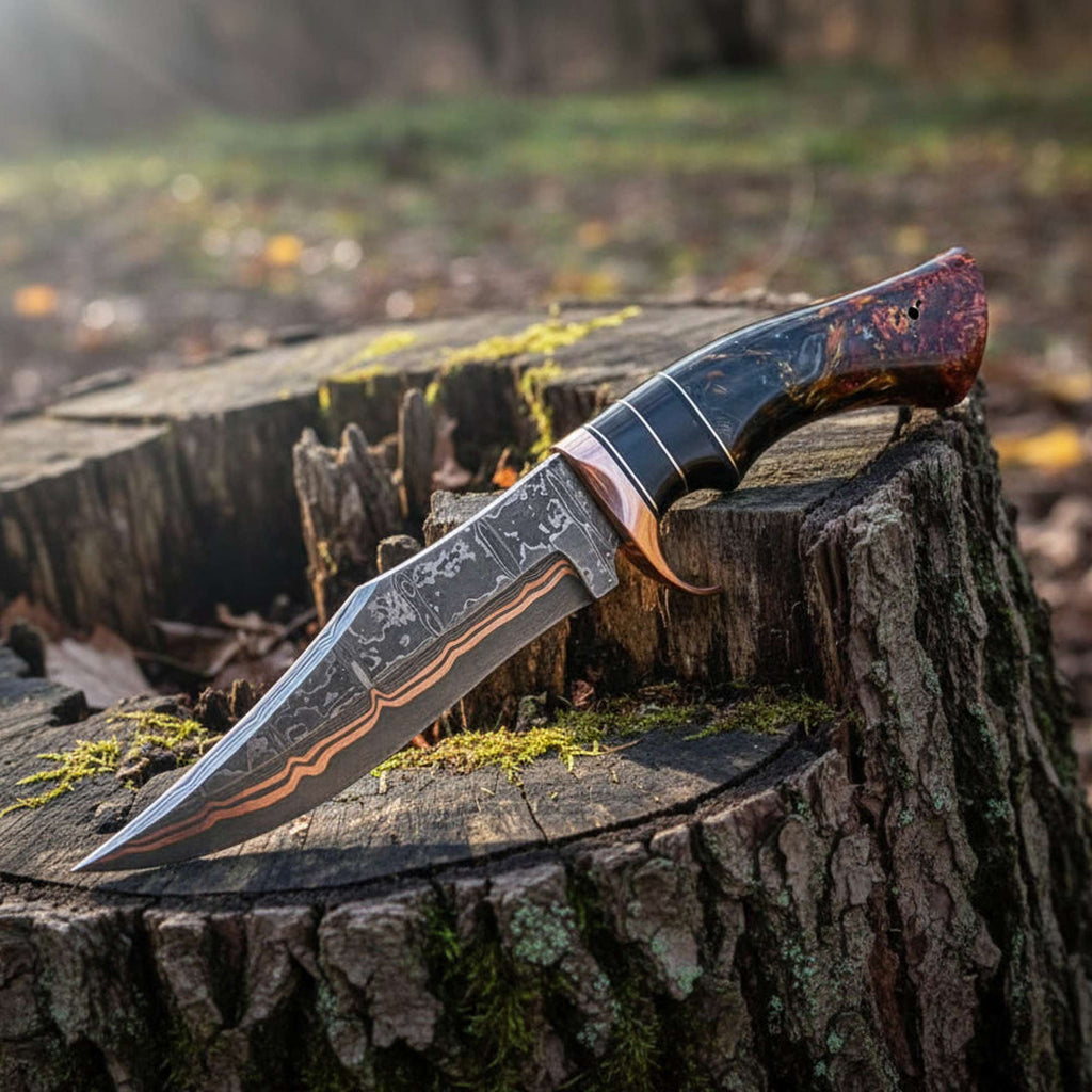 Handmade Copper Damascus Bowie Knife – Experience Unmatched Craftsmanship - RFE Marketing Ventures