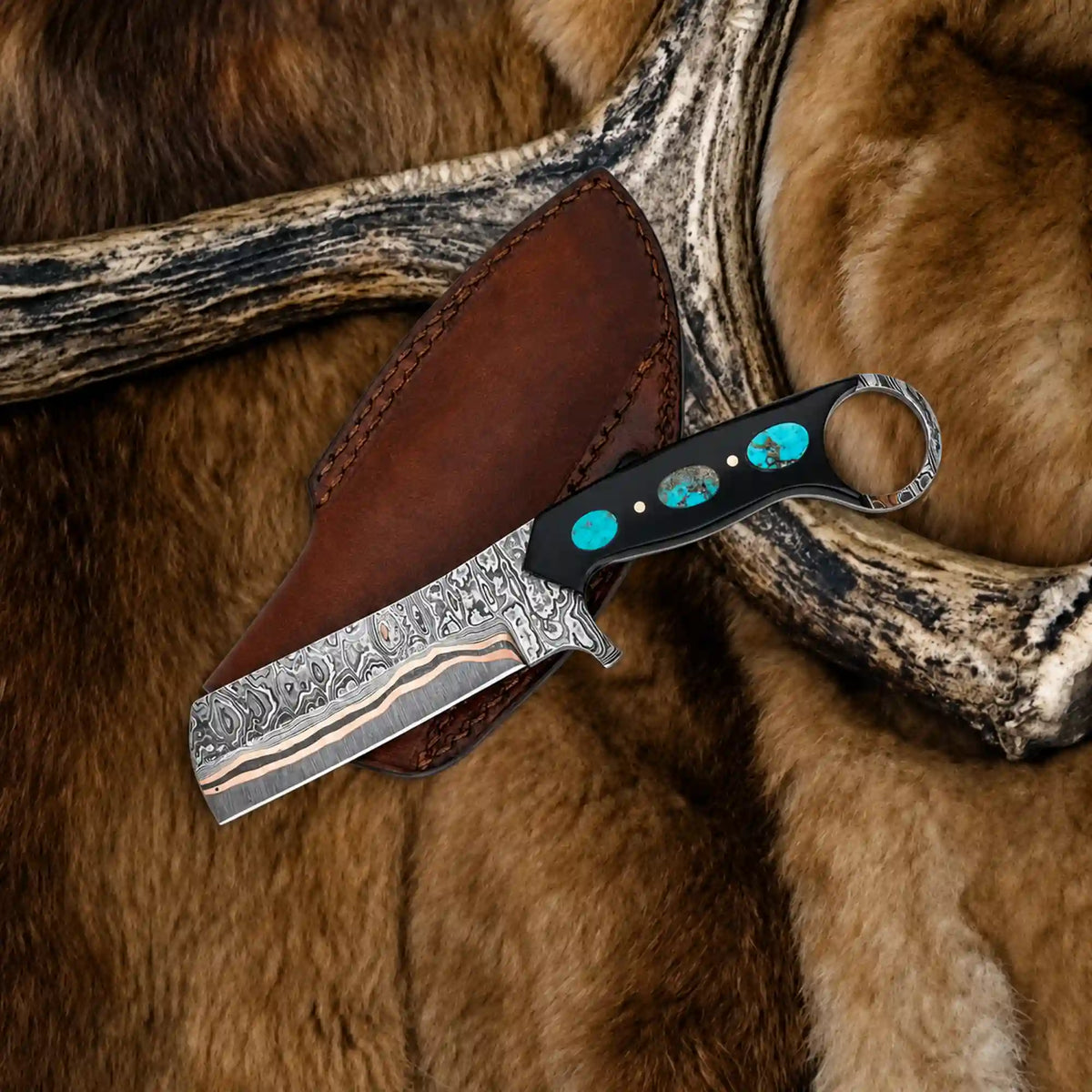 Bull Cutter Knife with Copper Damascus: A Rugged Tool for Every Rancher - RFE Marketing Ventures