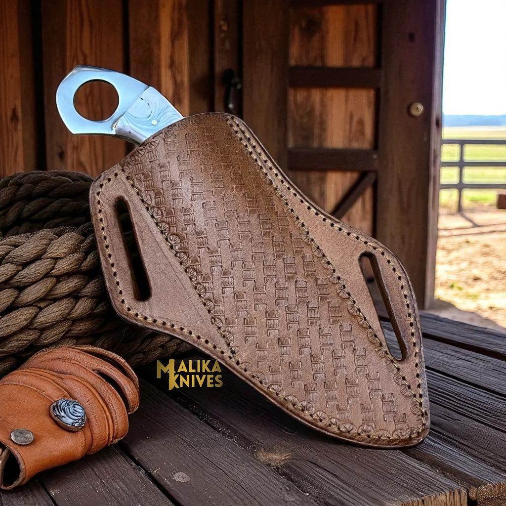 Handmade Cowboy Knife - D2 Steel Blade, Resin Handle & Pancake Sheath for Rugged Use - RFE Marketing Ventures