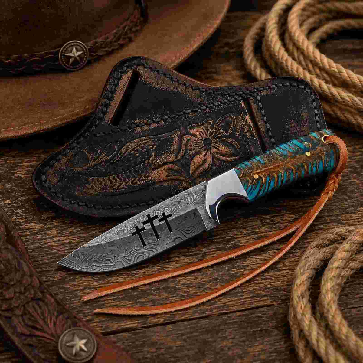 Premium Damascus Steel Cowboy Knife – The Ultimate Companion for Adventurers and Collectors - RFE Marketing Ventures