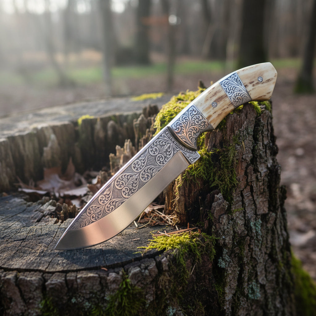 D2 Hunting Knife with Antler Handle - A Blend of Robustness and Natural Style - RFE Marketing Ventures