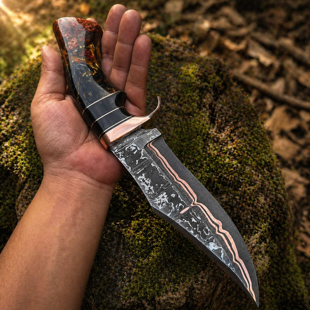 Handmade Copper Damascus Bowie Knife – Experience Unmatched Craftsmanship - RFE Marketing Ventures