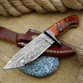 Best Deer Skinning Knife - Handcrafted Feather Damascus with Pinecone Handle