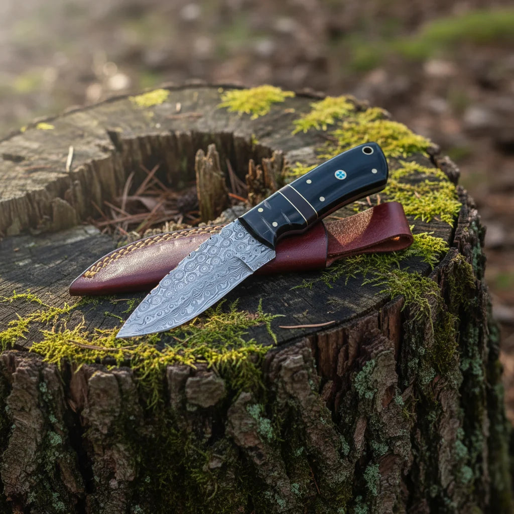 Compact Damascus Hunting Knife - Precision and Craftsmanship in Your Hands - RFE Marketing Ventures