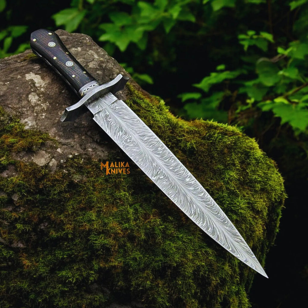 Feather Damascus Bowie Knife: Unleash Craftsmanship with a Unique Blade - RFE Marketing Ventures