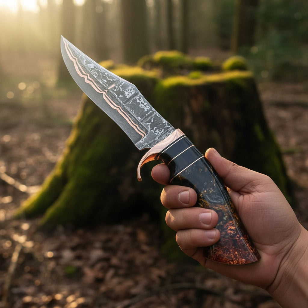 Handmade Copper Damascus Bowie Knife – Experience Unmatched Craftsmanship - RFE Marketing Ventures
