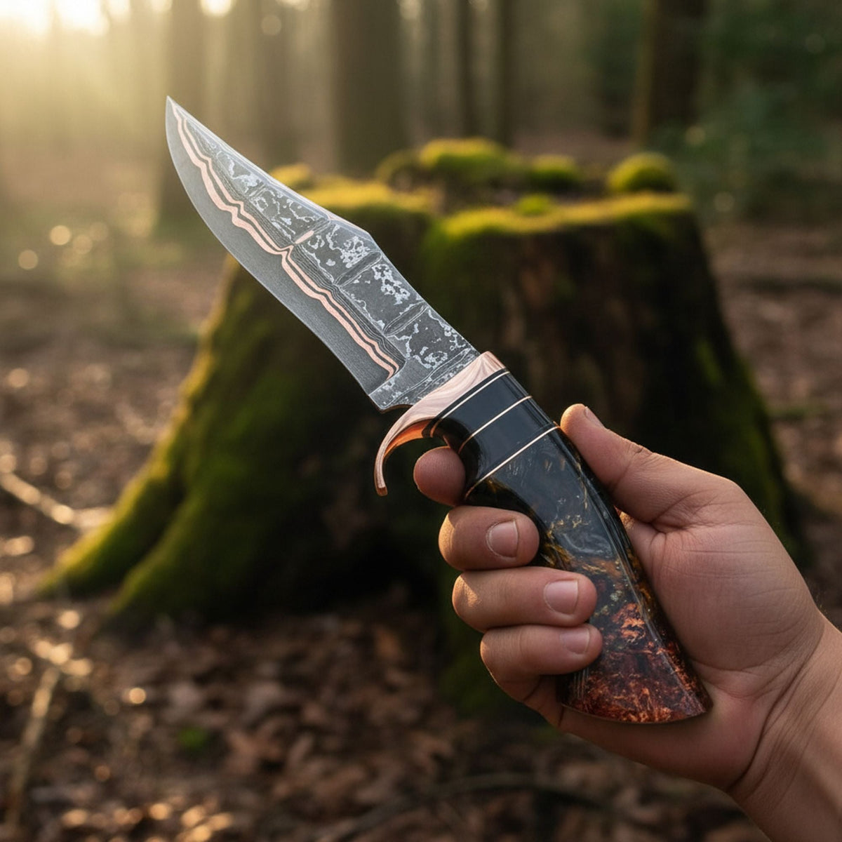 Handmade Copper Damascus Bowie Knife – Experience Unmatched Craftsmanship - RFE Marketing Ventures