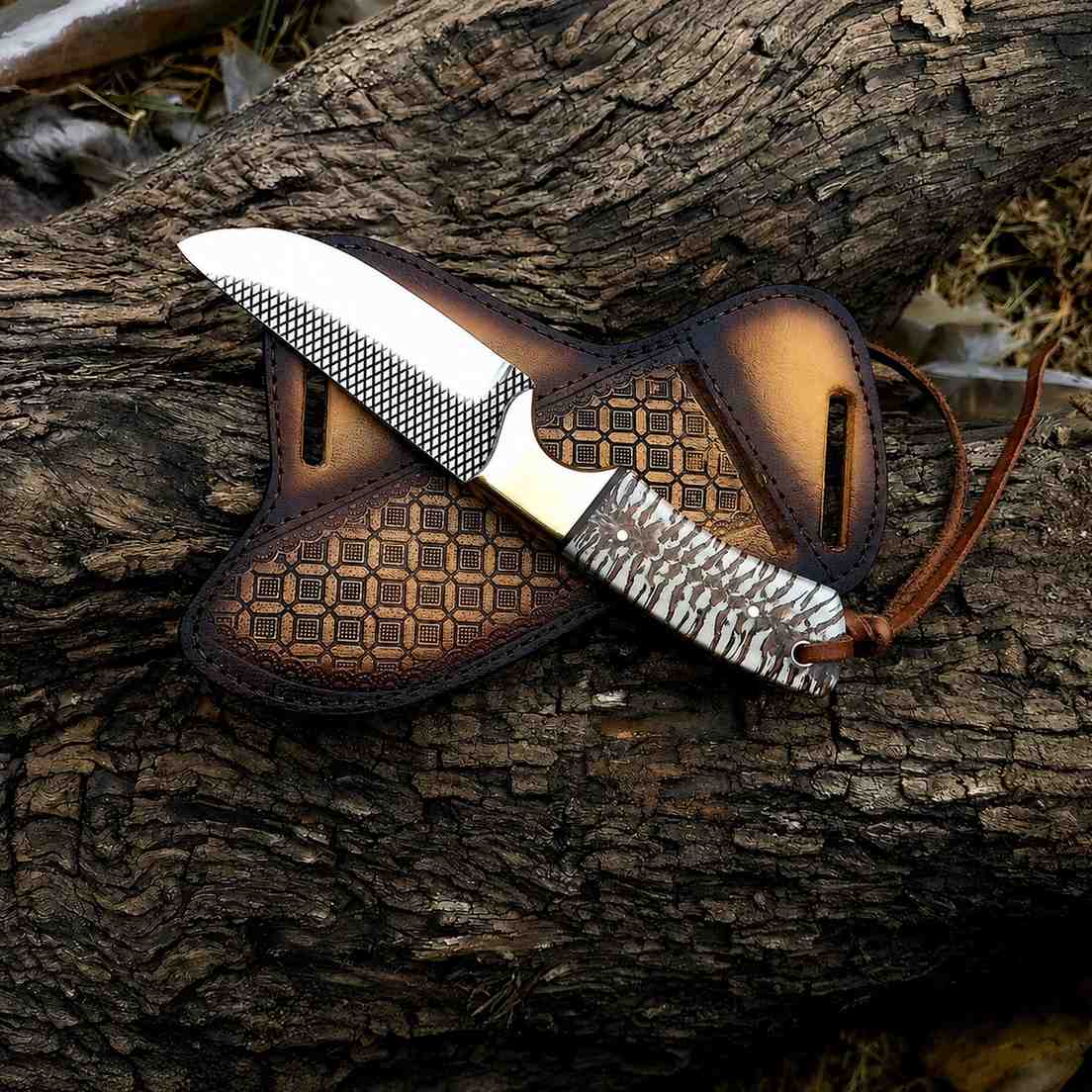 Handmade Cowboy Knife: Rasp Steel 8" Skinner with Unique Pine Cone Handle - RFE Marketing Ventures