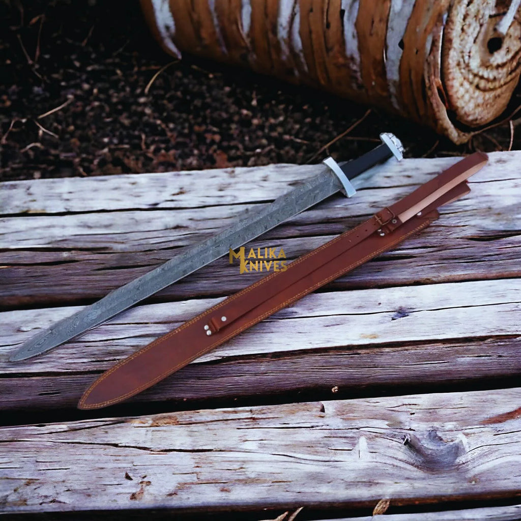 Authentic Ulfberht Damascus Viking Sword | Exquisite Handmade Leather Sheath - RFE Marketing Ventures