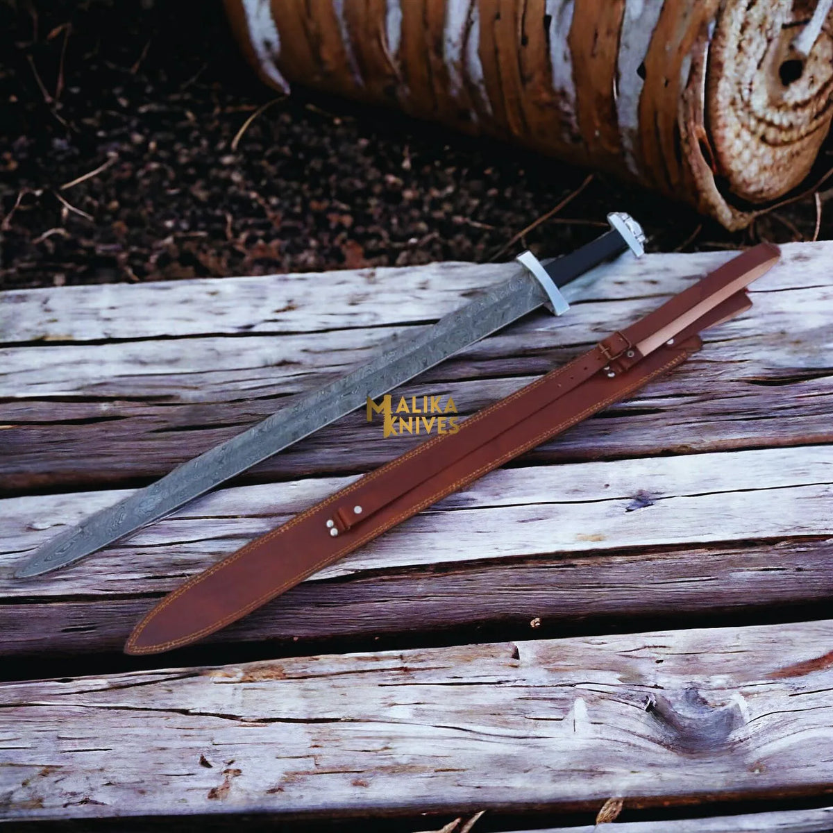 Authentic Ulfberht Damascus Viking Sword | Exquisite Handmade Leather Sheath - RFE Marketing Ventures