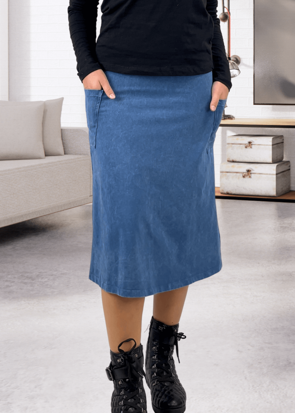 Alyssa Cotton Skirt Dark Grey-Blue Denim - Stylish and Versatile Fashion Essential