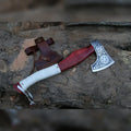 Kolovrat Sunwheel Viking Axe – Hand-Forged Bearded Hatchet, Leather-Wrapped Handle - RFE Marketing Ventures
