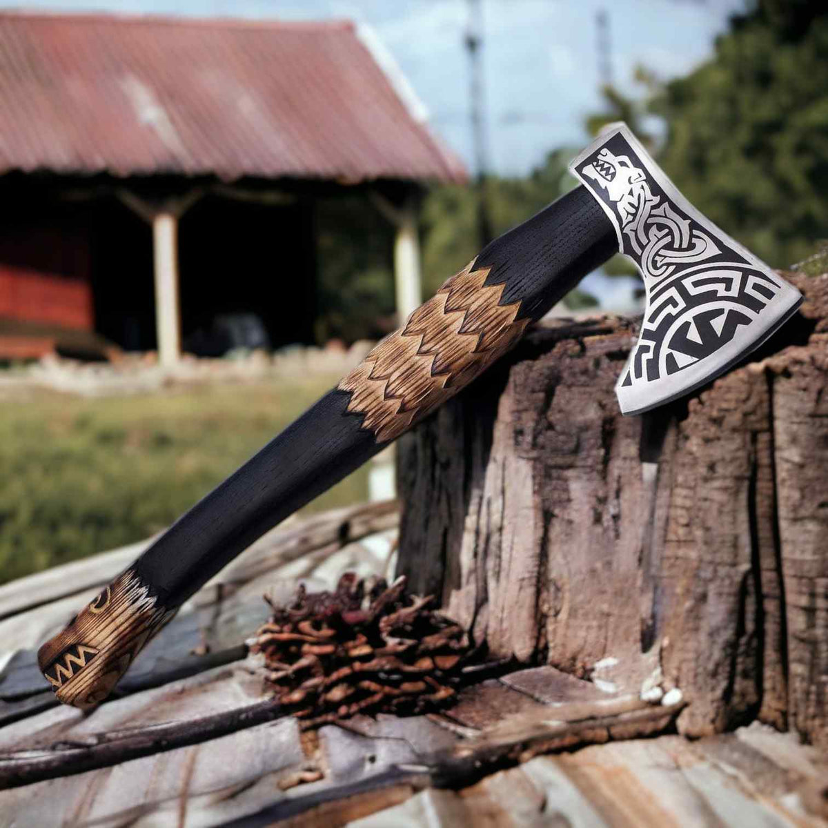 Norse Wolf Viking Axe – Handcrafted Bearded Axe for Heritage and Adventure - RFE Marketing Ventures