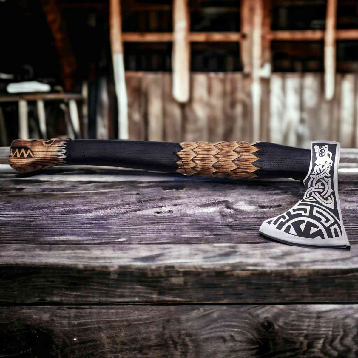 Norse Wolf Viking Axe – Handcrafted Bearded Axe for Heritage and Adventure - RFE Marketing Ventures