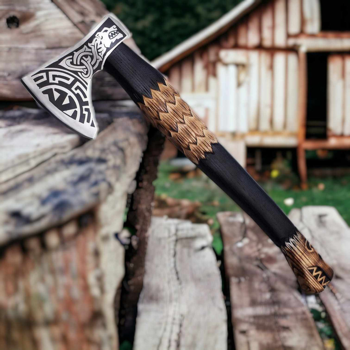 Norse Wolf Viking Axe – Handcrafted Bearded Axe for Heritage and Adventure - RFE Marketing Ventures