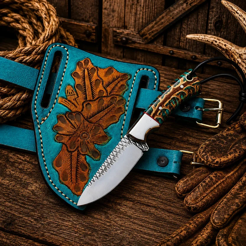 Handcrafted Cowboy Field Knife | Unique Rasp Steel Blade with Pine Cone Handle - RFE Marketing Ventures