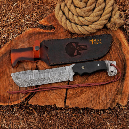13 Inch Damascus Steel Bowie Knife – Handcrafted Masterpiece by Malika Knives - RFE Marketing Ventures