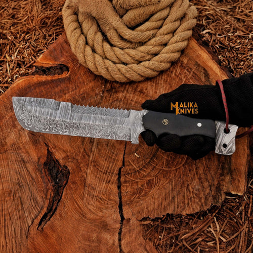 13 Inch Damascus Steel Bowie Knife – Handcrafted Masterpiece by Malika Knives - RFE Marketing Ventures