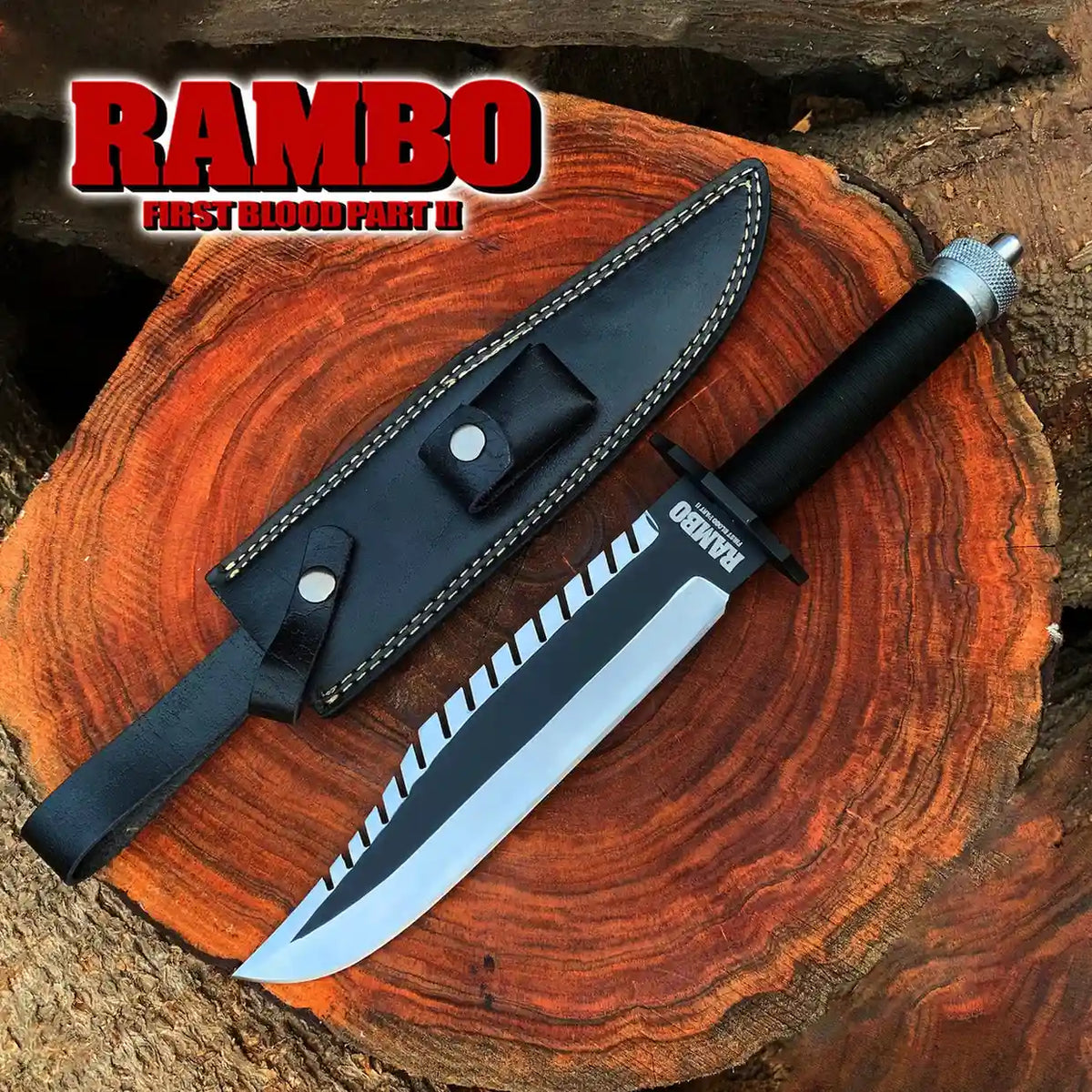 Crafted Rambo Knife Replica – 16" Survival Blade with Leather Sheath for Collectors and Adventurers - RFE Marketing Ventures