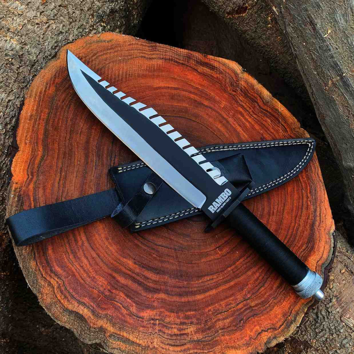 Crafted Rambo Knife Replica – 16" Survival Blade with Leather Sheath for Collectors and Adventurers - RFE Marketing Ventures